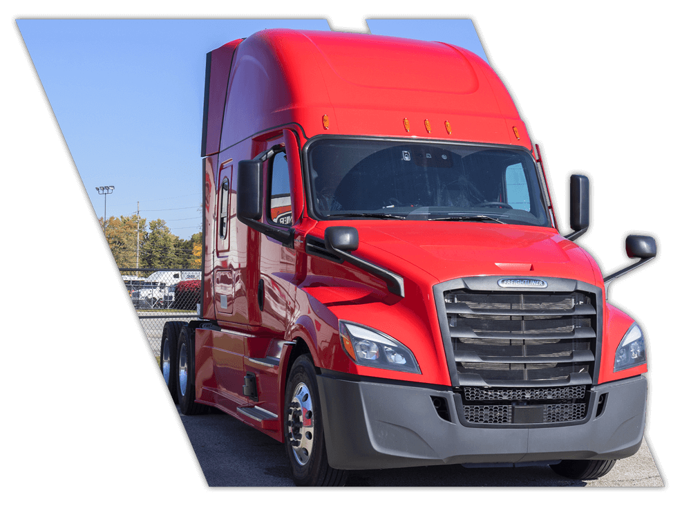 Red big rig truck parking in lot for CDL training in Mississippi