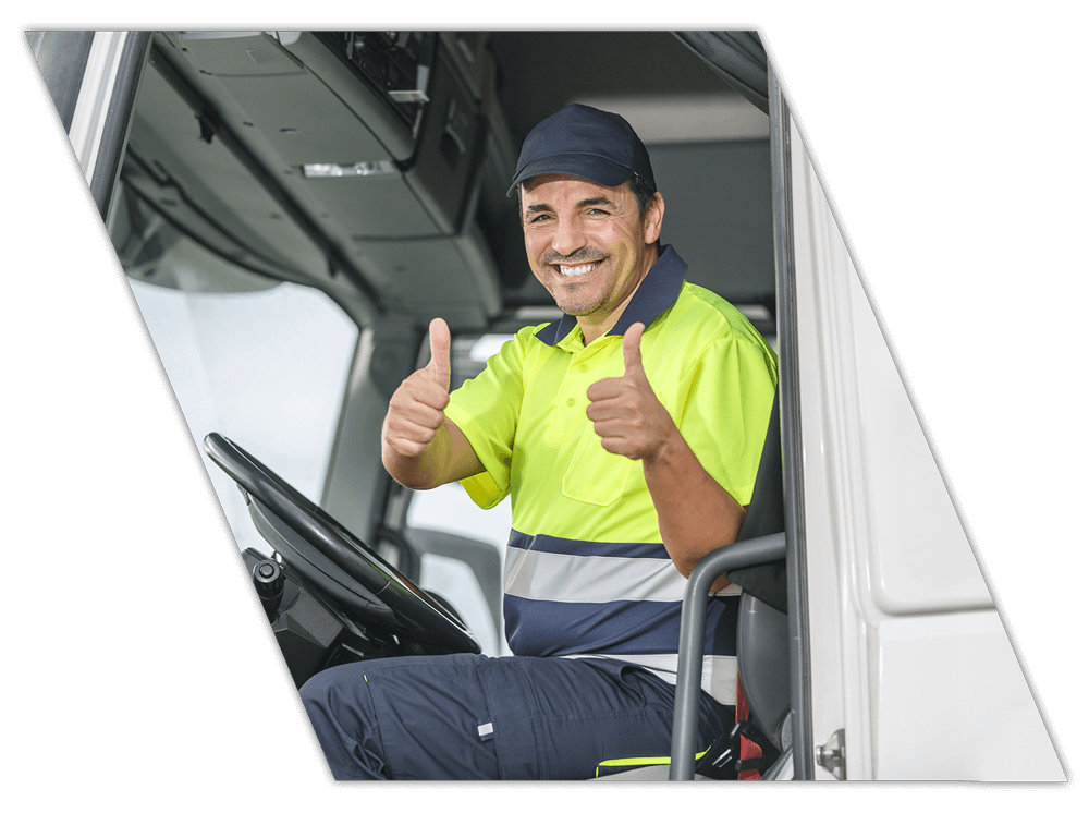 Cheerful truck driver during lessons for training for company drivers in Tennessee